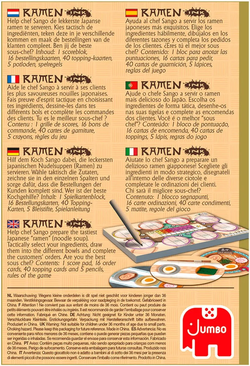 Jumbo Ramen Ink Kaartspel - 50 Kaarten - 6 Dobbelstenen