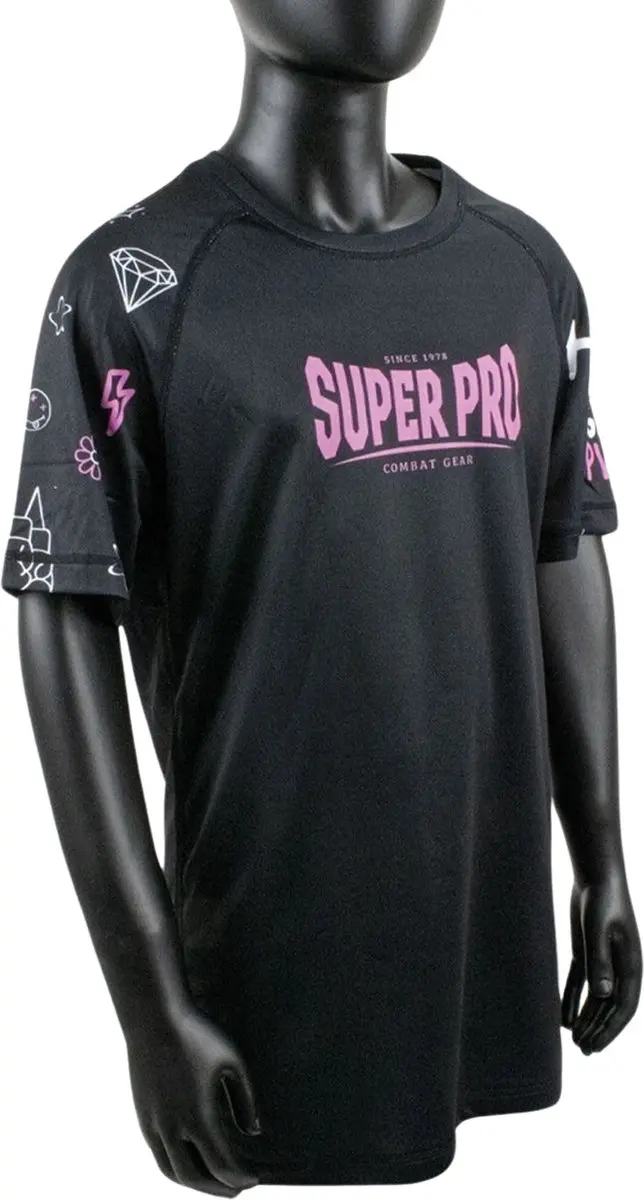 Super Pro Bear Sportshirt Meisjes 152 - Zwart/roze/wit