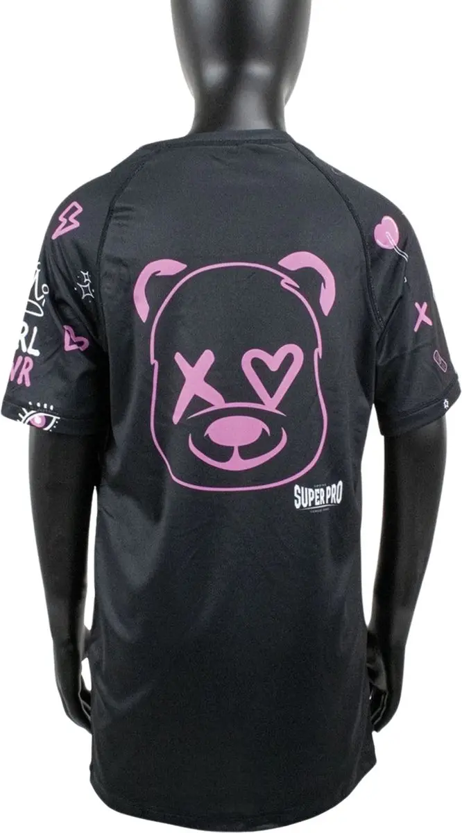Super Pro Bear Sportshirt Meisjes 152 - Zwart/roze/wit