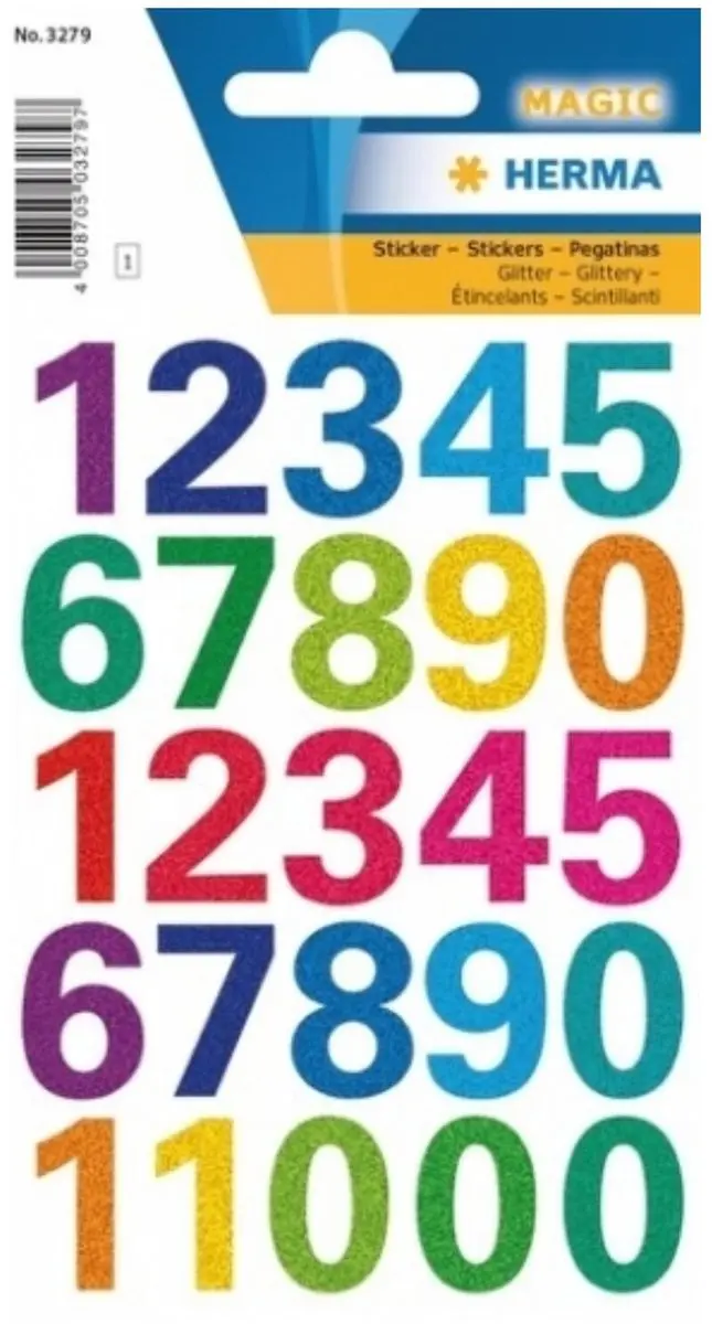 Herma Stickervel Glitter Cijfers 0-9 - 4 Vellen - 25mm - Multi