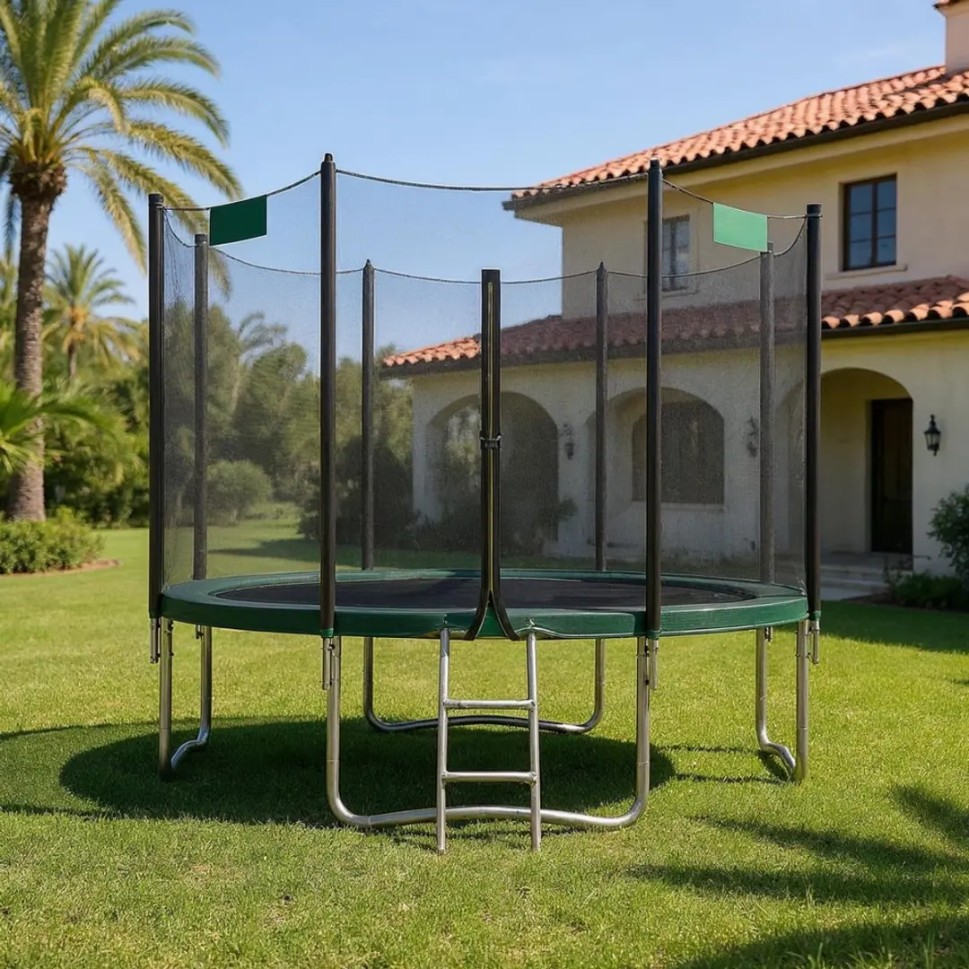 Songmics Trampoline 305cm - Veiligheidsnet & Ladder - Donkergroen