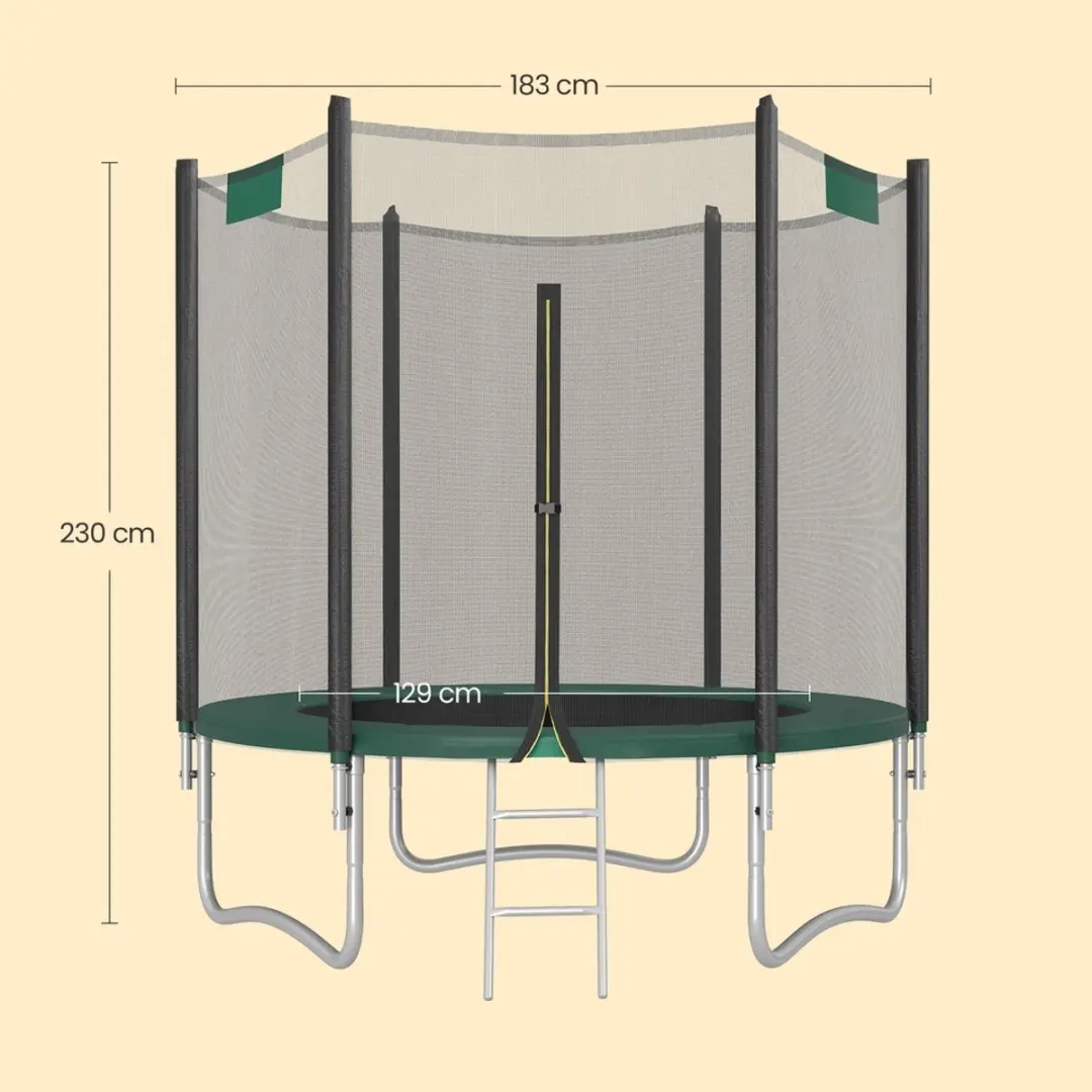 Songmics Trampoline 305cm - Veiligheidsnet & Ladder - Donkergroen
