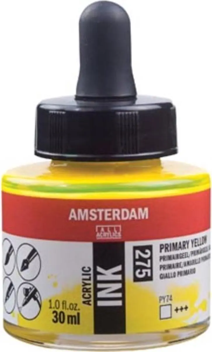 Amsterdam Acrylic Inkt Fles 30ml - Primairgeel