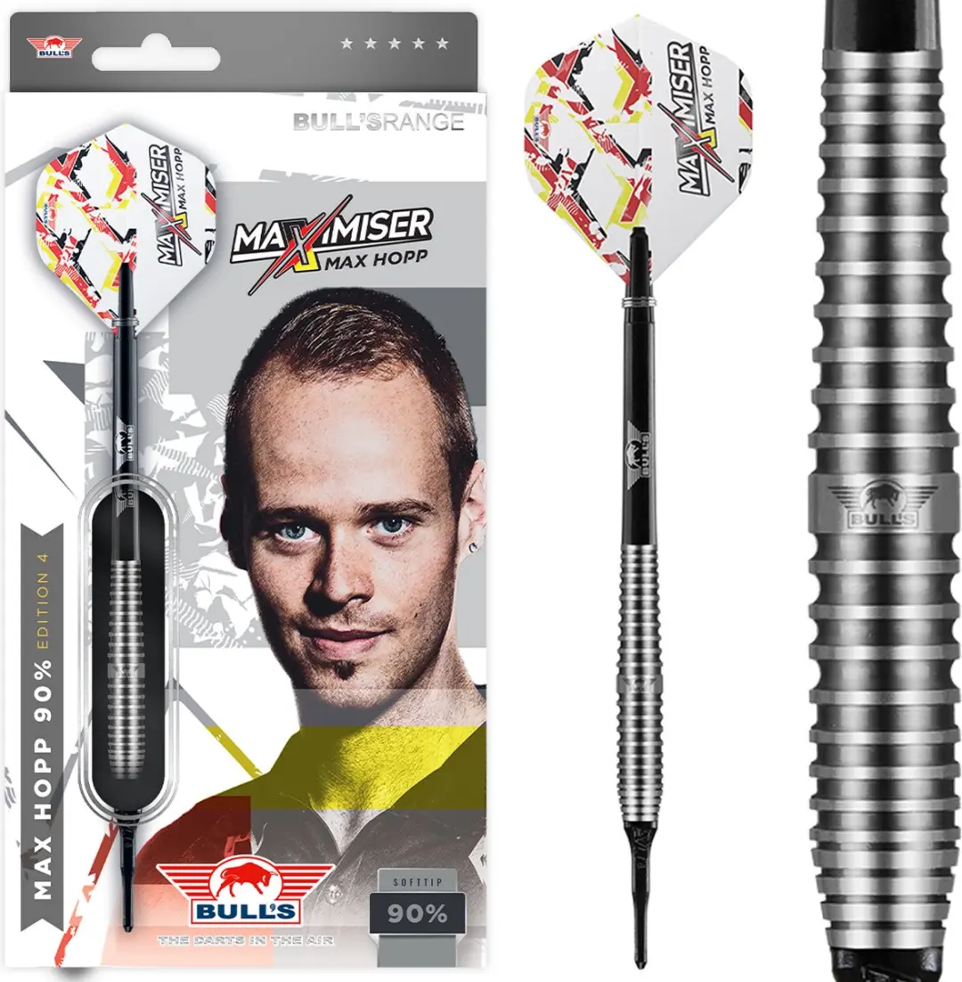 Bull's Max Hopp 90% Edition 4 18g Softtip Dartpijlen - 3 Stuks - Zilver