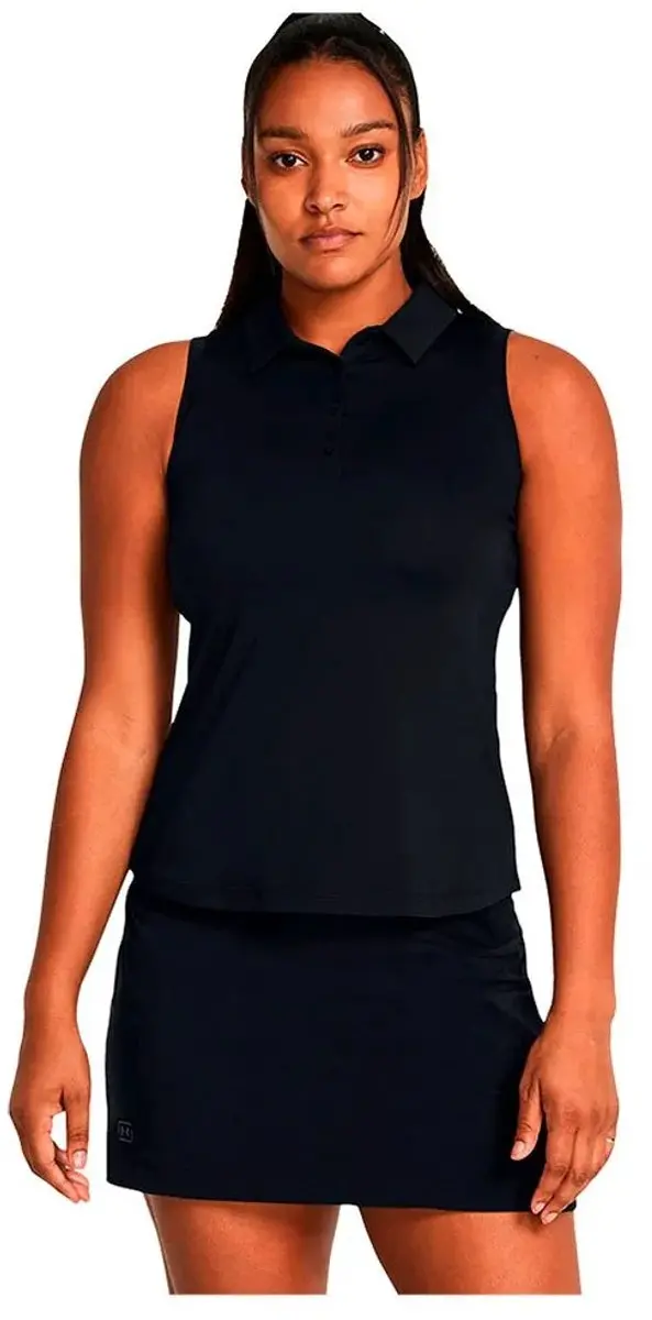 Under Armour Golf Playoff Mouwloos Poloshirt Dames - M - Zwart/Grijs