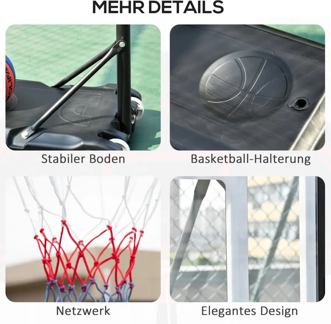 Homcom Basketbalstandaard met wielen - verstelbare korfhoogte - Zwart