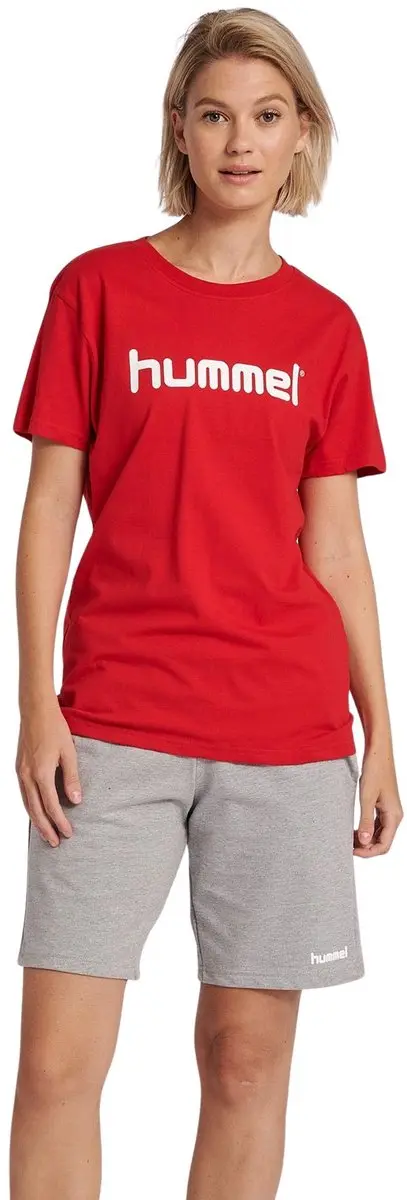 Hummel Go Cotton Logo Shirt Dames - Maat M - Rood/Wit