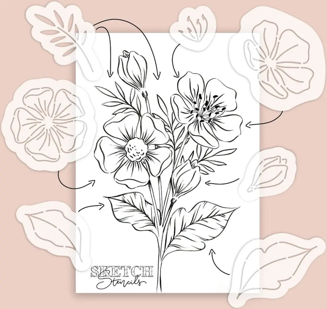 Craft Karin Joan SKETCH Stencils Floral 1