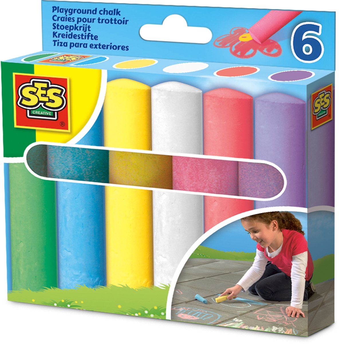 SES - Stoepkrijt - 6 stuks - sterk - makkelijk afwasbaar - buiten spelen - creatief speelgoed - Buiten Speelgoed