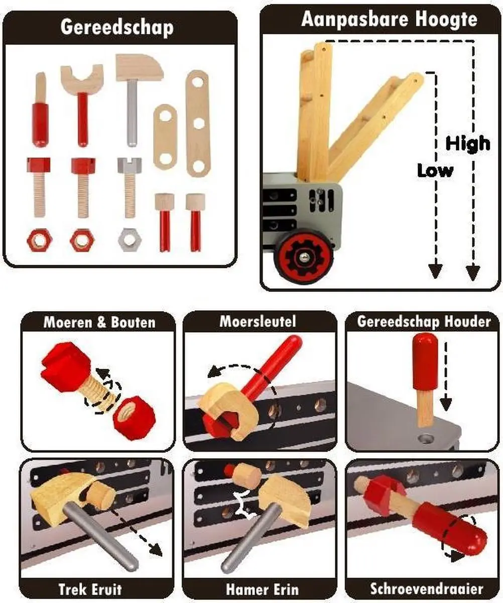 I'm Toy Loop Duwwagen Constructie - Grijs/Rood/Zwart