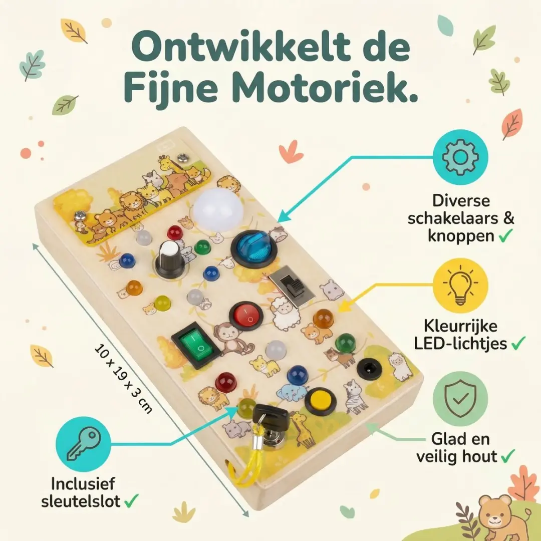 Sogiol Montessori Busy Board Dierentuinserie - LED Lichtjes - Hout - Multi colour