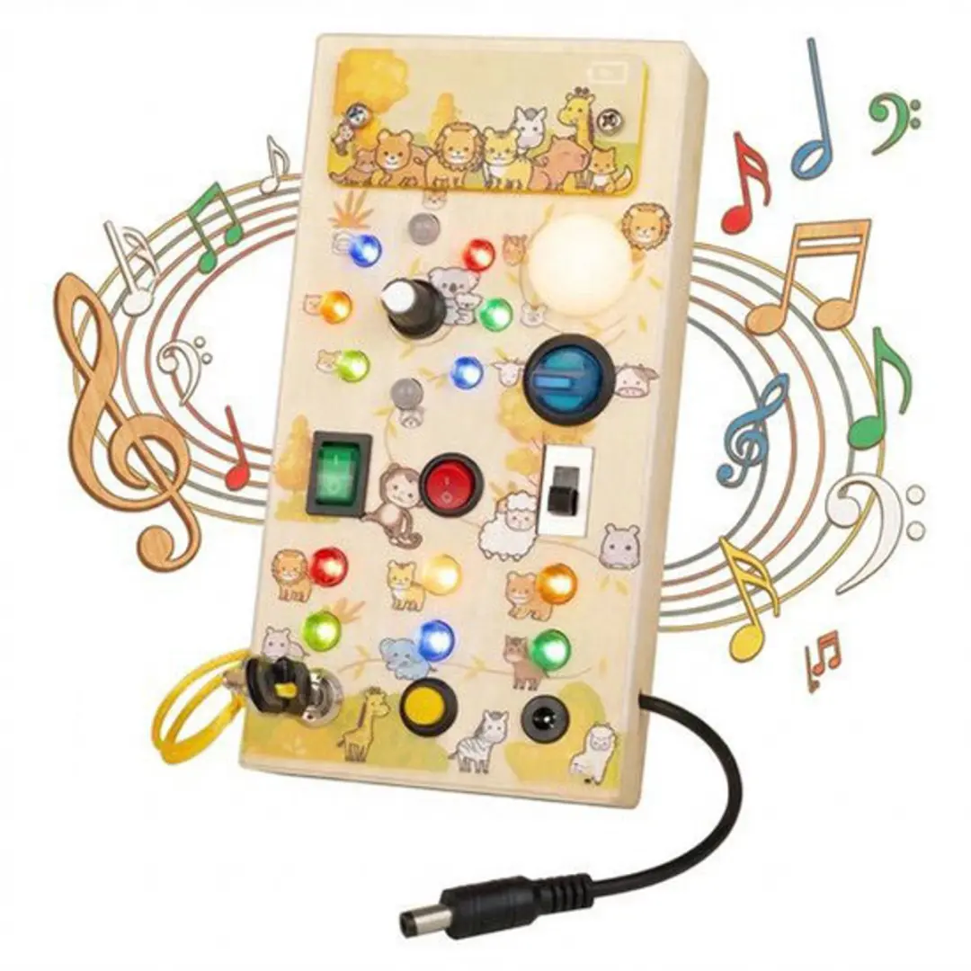 Sogiol Montessori Busy Board Dierentuinserie - LED Lichtjes - Hout - Multi colour - afbeelding 6 van 6