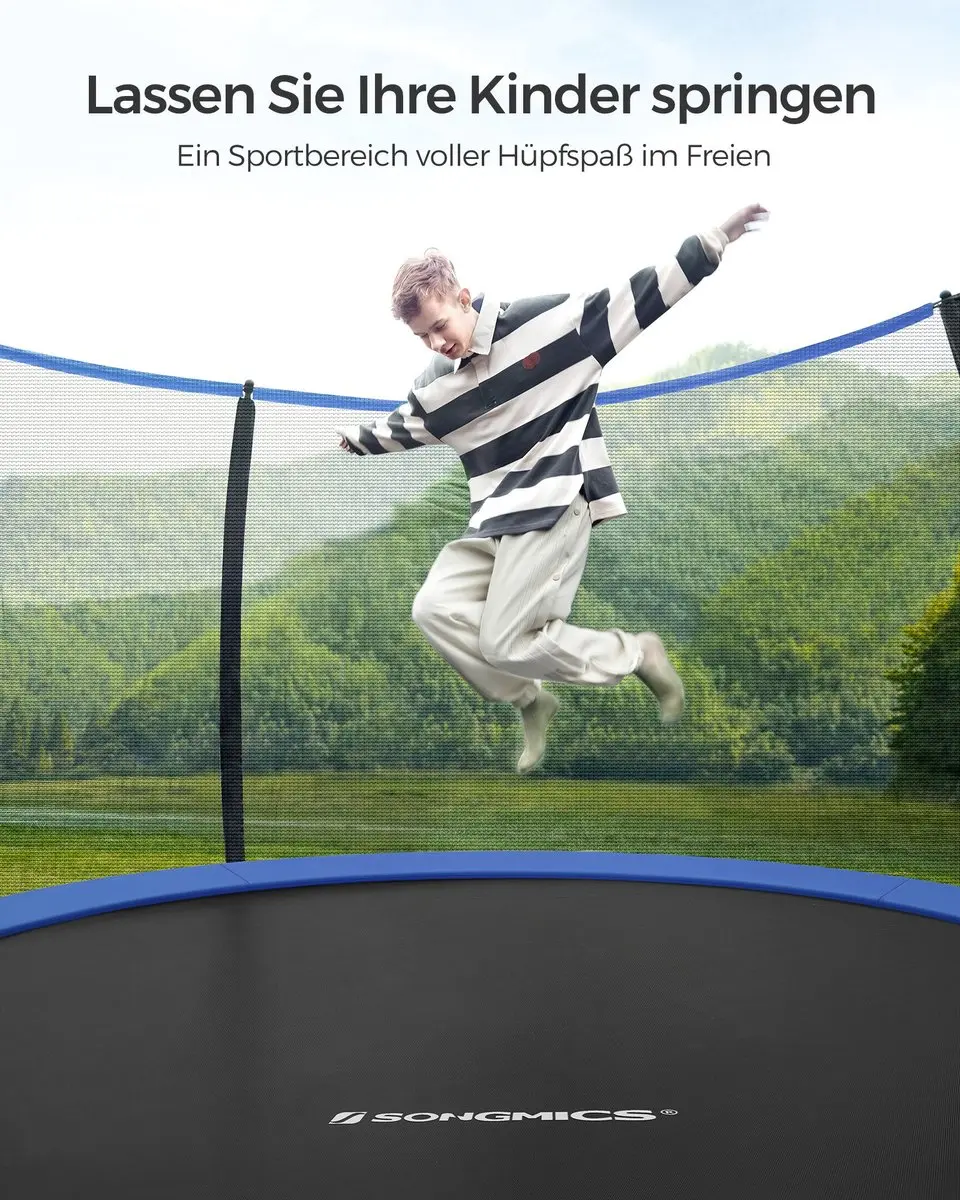 Songmics Trampoline 427cm - Inwendig net - Zwart-Blauw