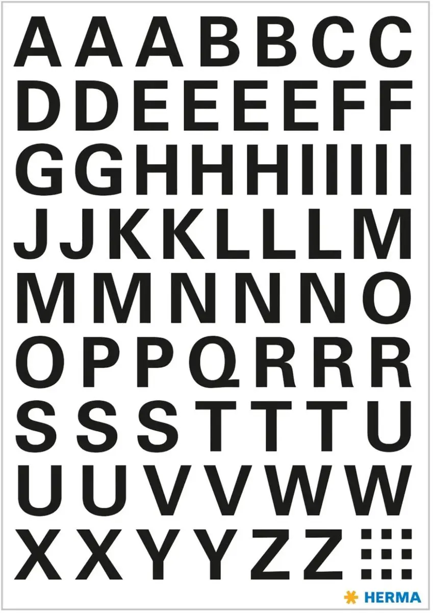 Herma Alfabet Stickers A-Z 10mm - 4 Vellen - Wit - Watervast
