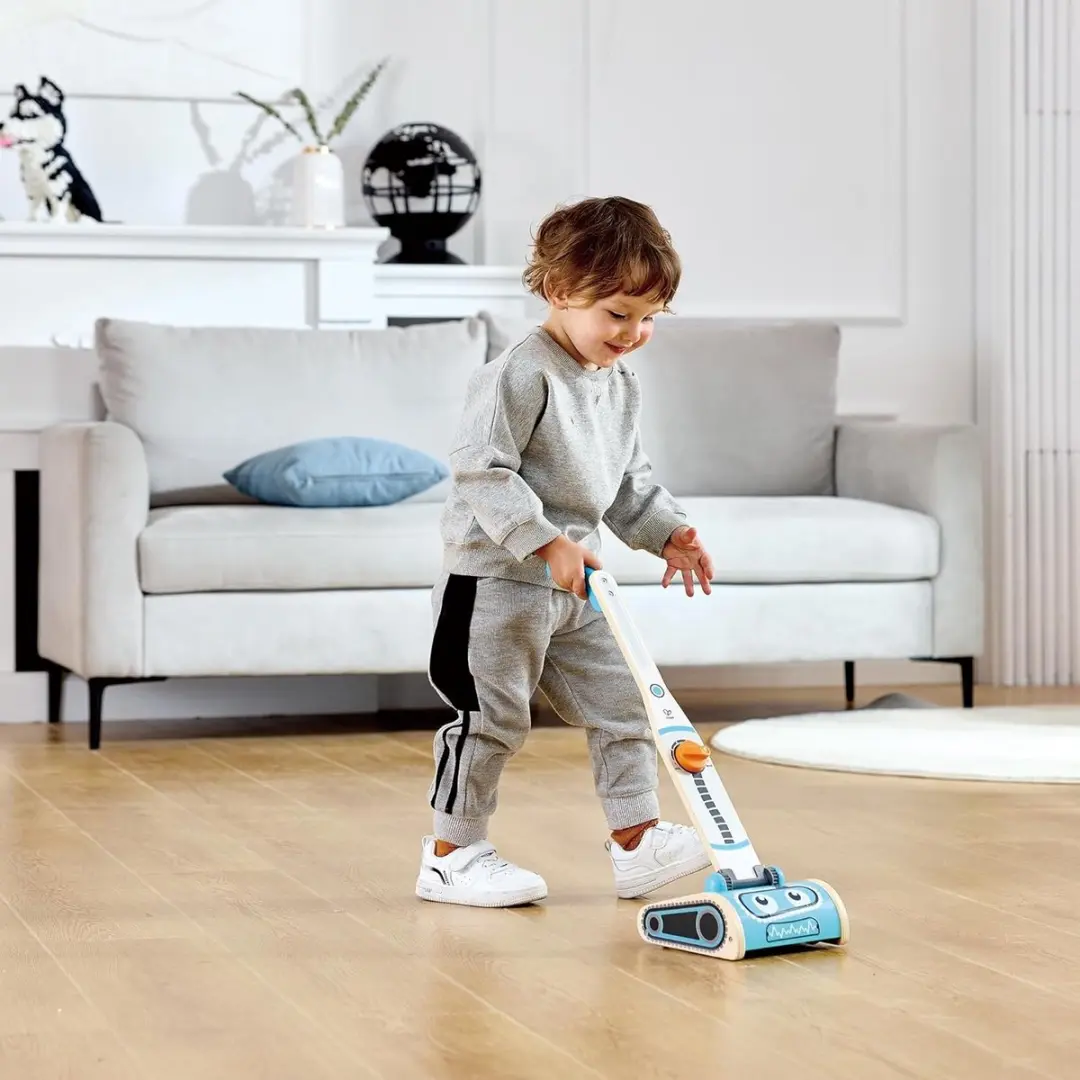 Hape Stofzuiger Robot Speelgoedset 7-delig - Blauw - afbeelding 6 van 6