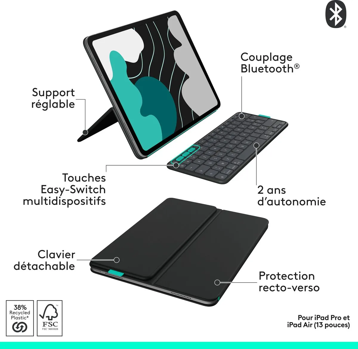 Logitech Flip Folio AZERTY 920-013383 Toetsenbordcase - iPad Pro/Air 13" - Graphite