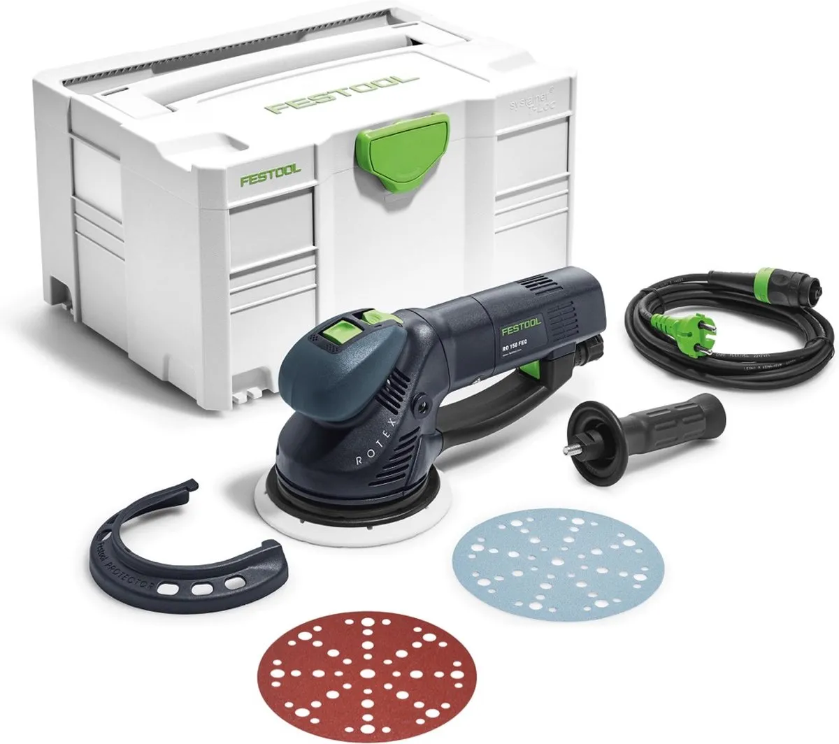 Festool RO 150 FEQ-Plus ROTEX tandwielkast excenterschuurmachine 720W 5mm slag ( 571805 ) in systainer + 50x schuurschijven P60