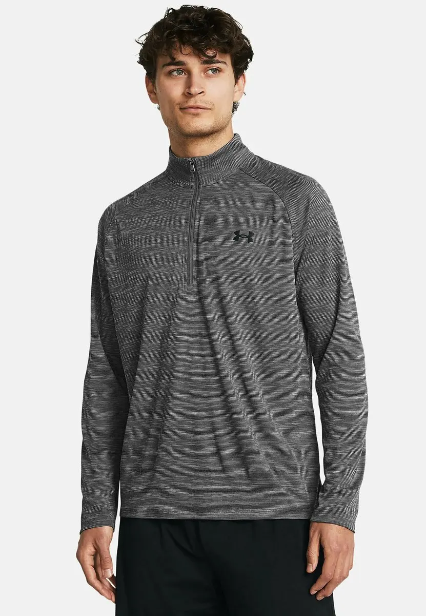 Under Armour UA Tech Textured 1/2 Zip Heren Sportshirt - Castlerock/Zwart