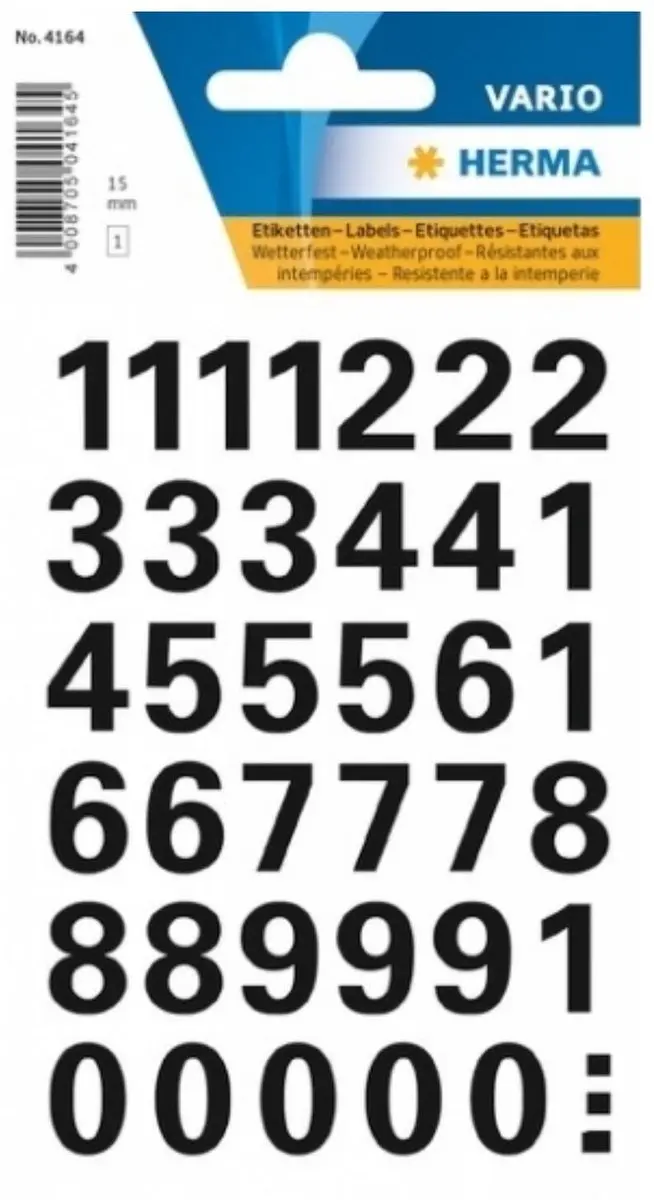 Herma Stickervel Cijfers 0-9 - 2 Vellen - 15mm - Diep zwart - Watervast