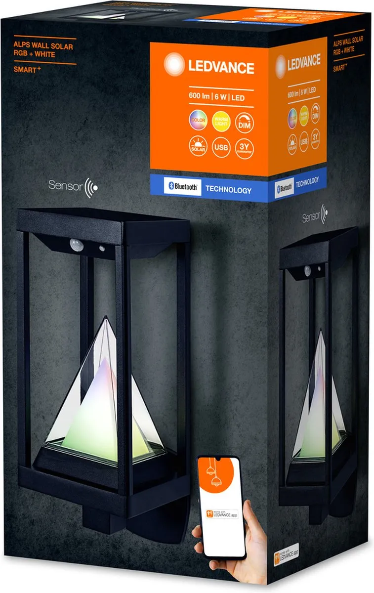 LEDVANCE SMART+ Outdoor Bluetooth Solar Wandlamp - Warm wit & Kleurrijk - 2,5 uur - IP44
