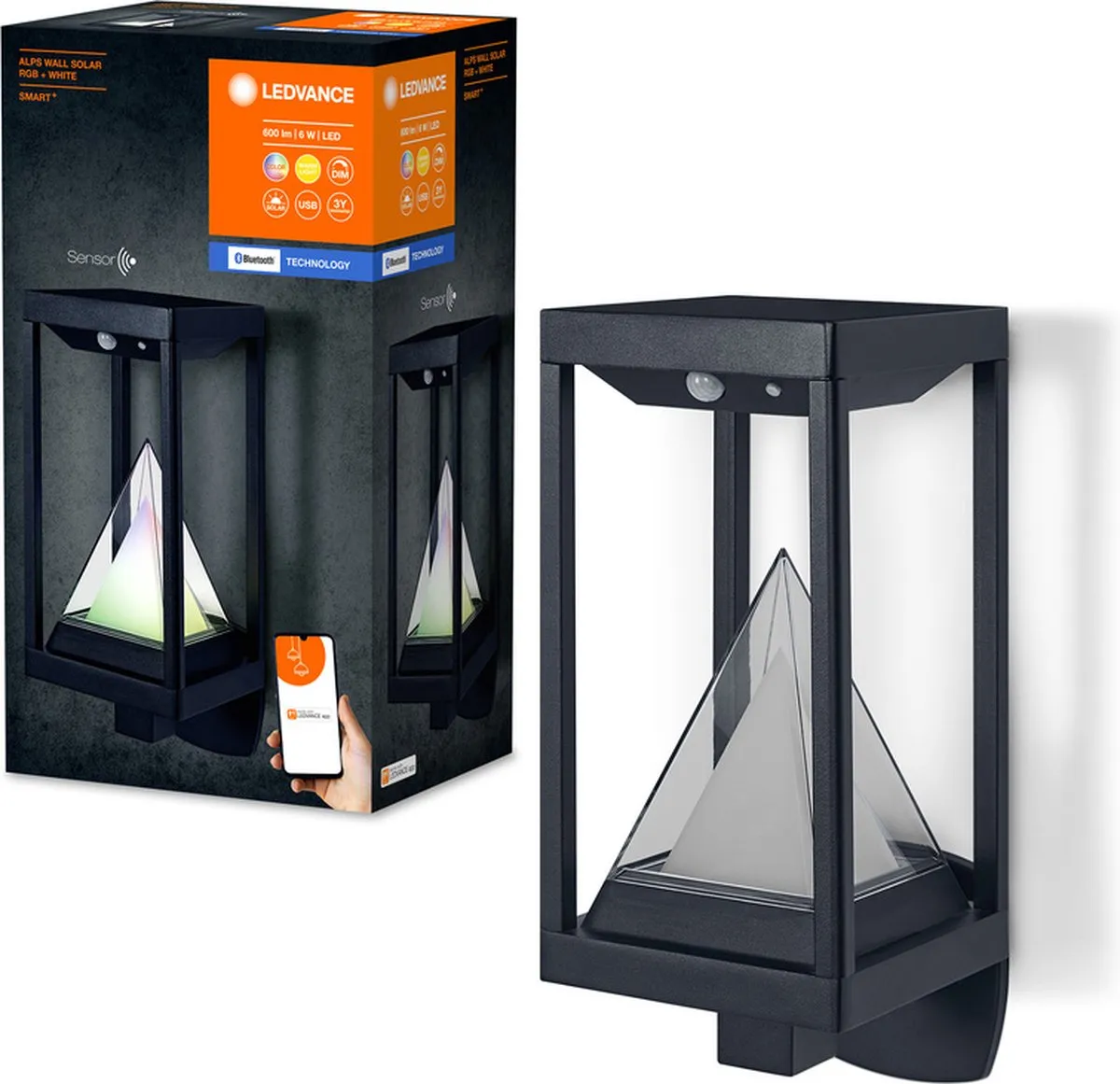 LEDVANCE SMART+ Outdoor Bluetooth Solar Wandlamp - Warm wit & Kleurrijk - 2,5 uur - IP44