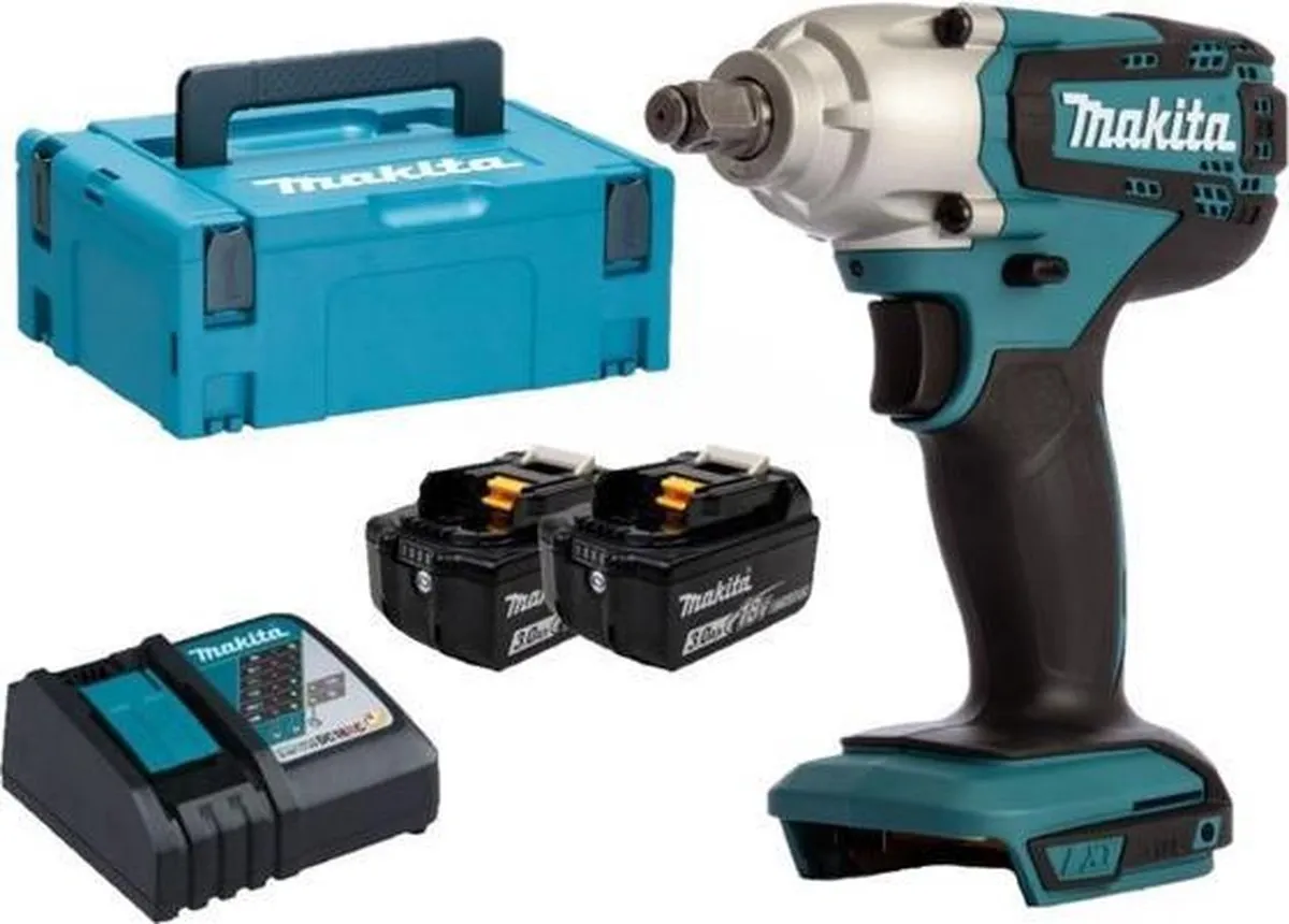 Makita DTW190RFJ Li-Ion Accu Slagmoersleutel Set - 18V - 2x 3.0Ah accu - In Mbox Opbergkoffer - 190Nm - 1/2"" - Koolborstelloos