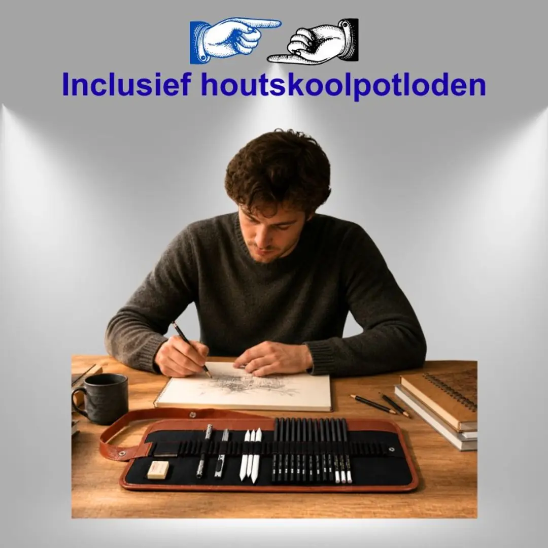 Lean Toys Schetsset 31-delig Tekenpotloden Houtskool - Zwart/Bruin - afbeelding 6 van 6