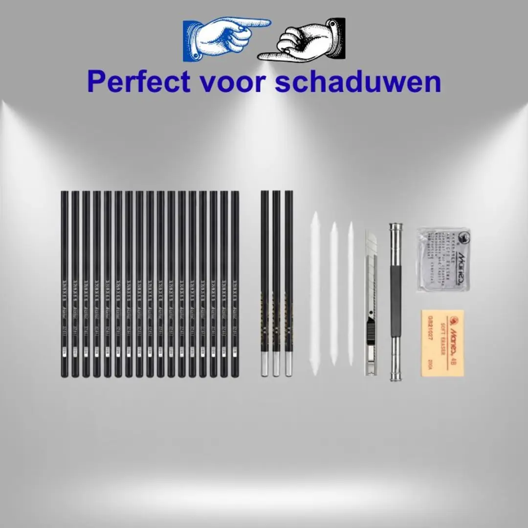 Lean Toys Schetsset 31-delig Tekenpotloden Houtskool - Zwart/Bruin - afbeelding 2 van 6