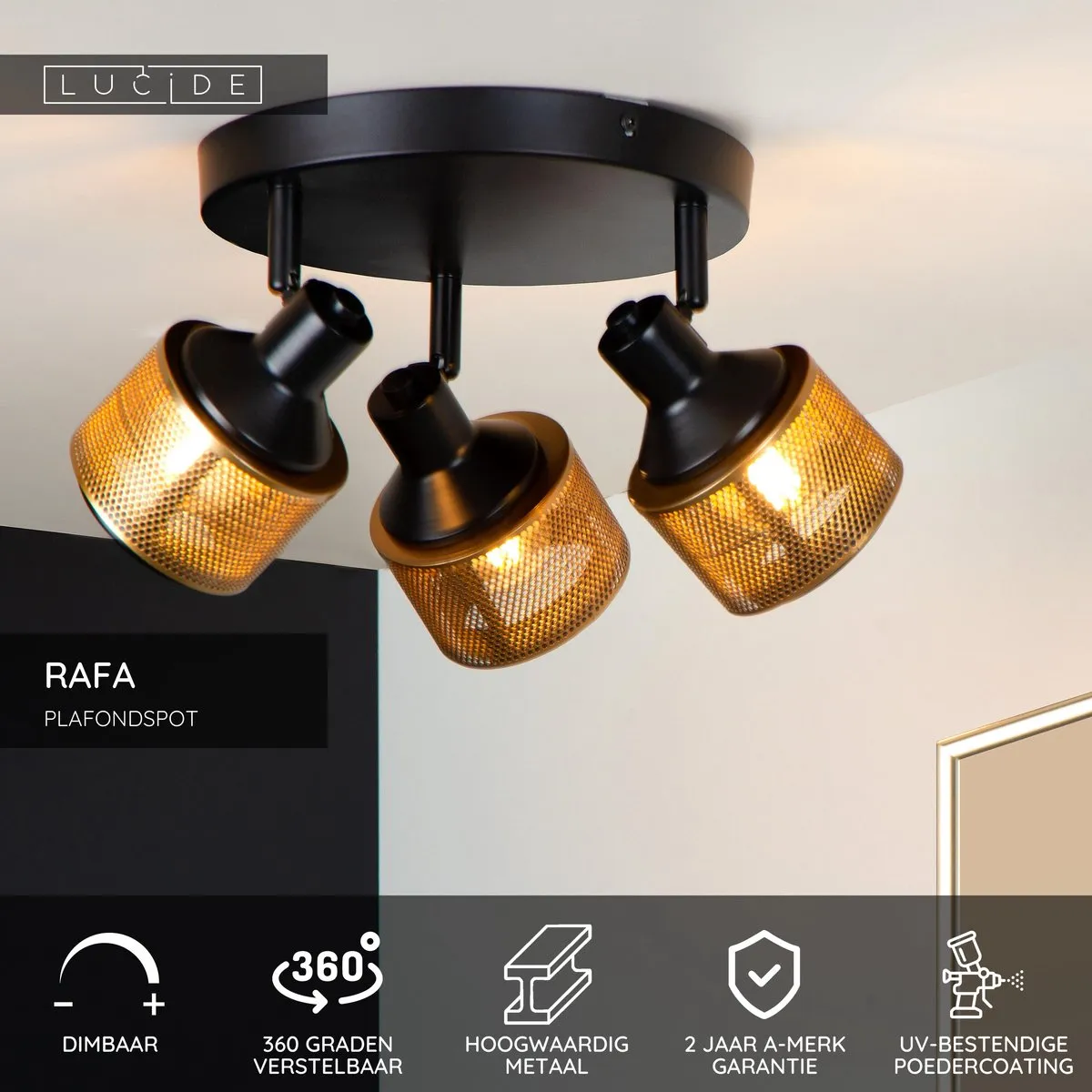 Lucide RAFA Plafondspot Ø35cm - 3xE14 - Zwart