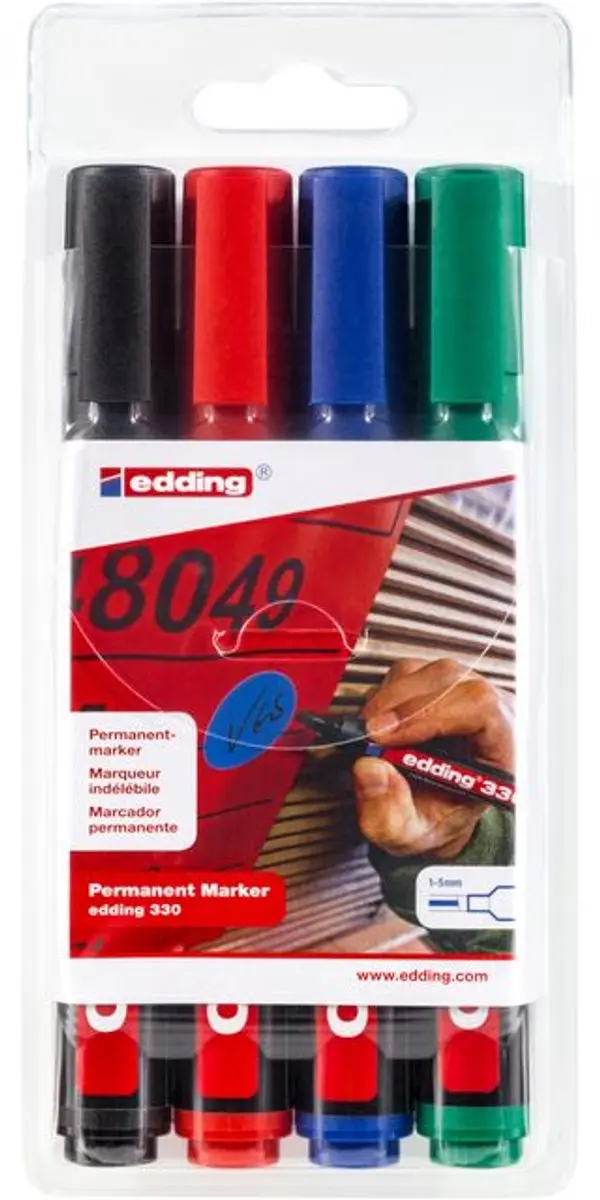 edding 330 Permanent Markers - 4 Stuks - Assorti