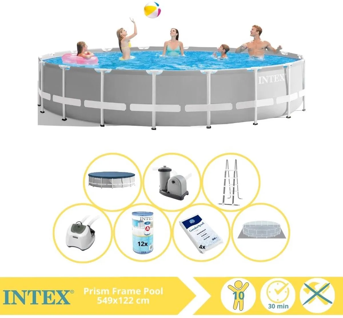 Intex Prism Frame 26732GN Opzetzwembad 549x122cm - Grijs/Wit