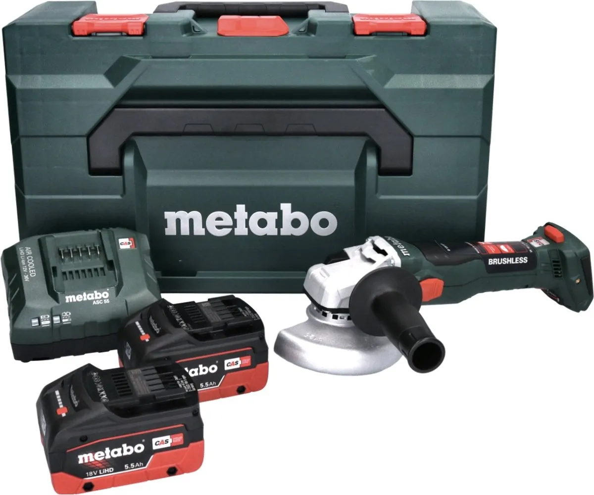 Metabo W 18 LT BL 11-125 Haakse Slijper - 125mm - 2x 5,5Ah Accu + Lader - afbeelding 3 van 5