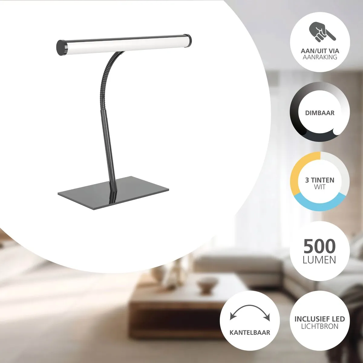 Eglo Riccione Bureaulamp - Zwart Nikkel - Instelbaar wit licht
