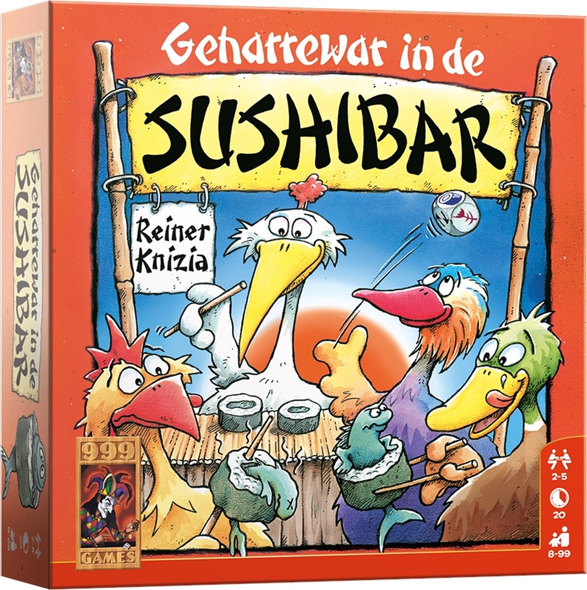 999 Games - Geharrewar in de Sushibar - Dobbelspel - Snel dobbelspel voor het hele gezin - Gezelschapsspel - Familiespel - Klein cadeautje - bevat spelregels in NL en EN
