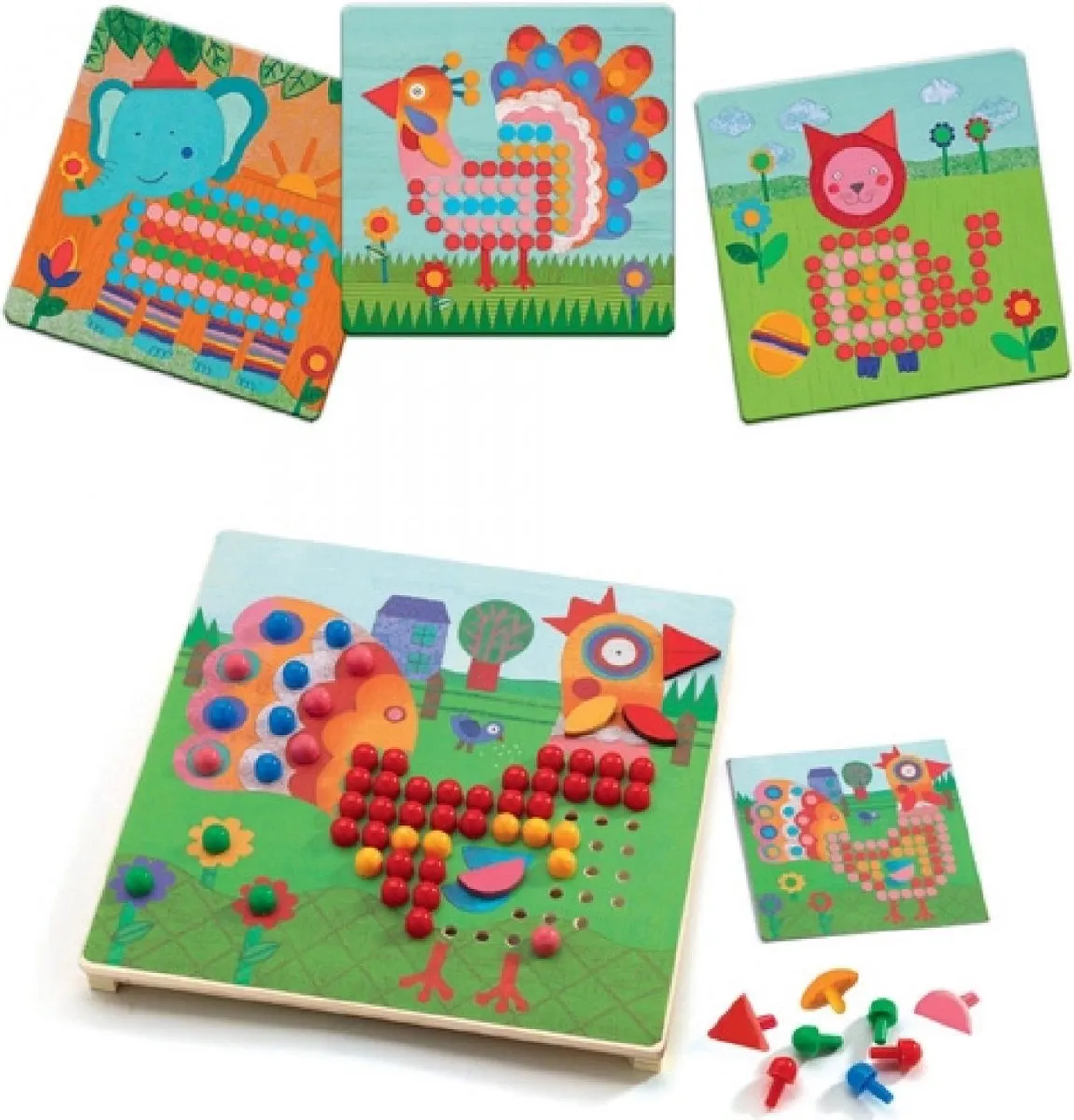 Djeco Mosaïco Animo - 8 Sjablonen & 200 Knopjes - Multicolor