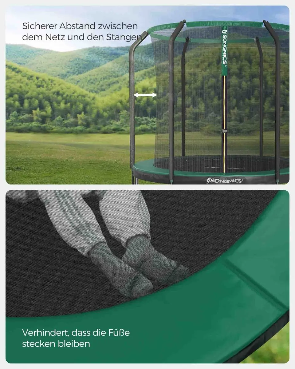 Songmics Trampoline Ø244cm - Extra Veilig Net - Zwart/Donkergroen