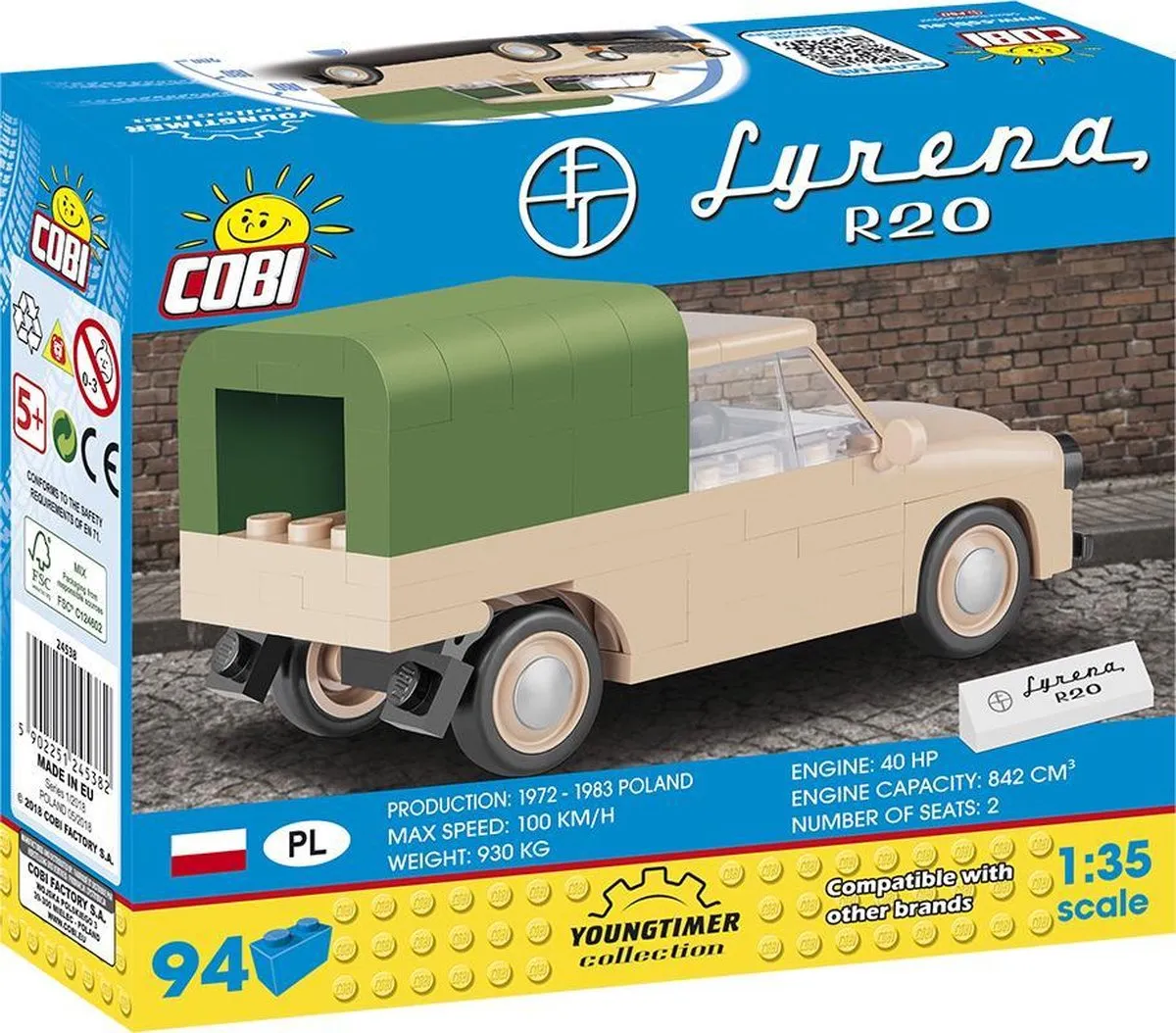 Cobi Youngtimer Syrena R20 - 94 Onderdelen - Beige/Groen