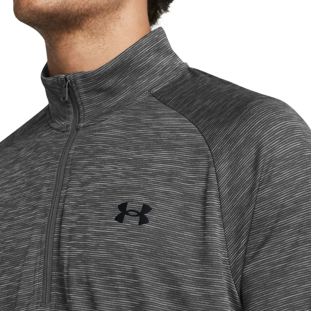 Under Armour UA Tech Textured 1/2 Zip Heren Sportshirt - Castlerock/Zwart