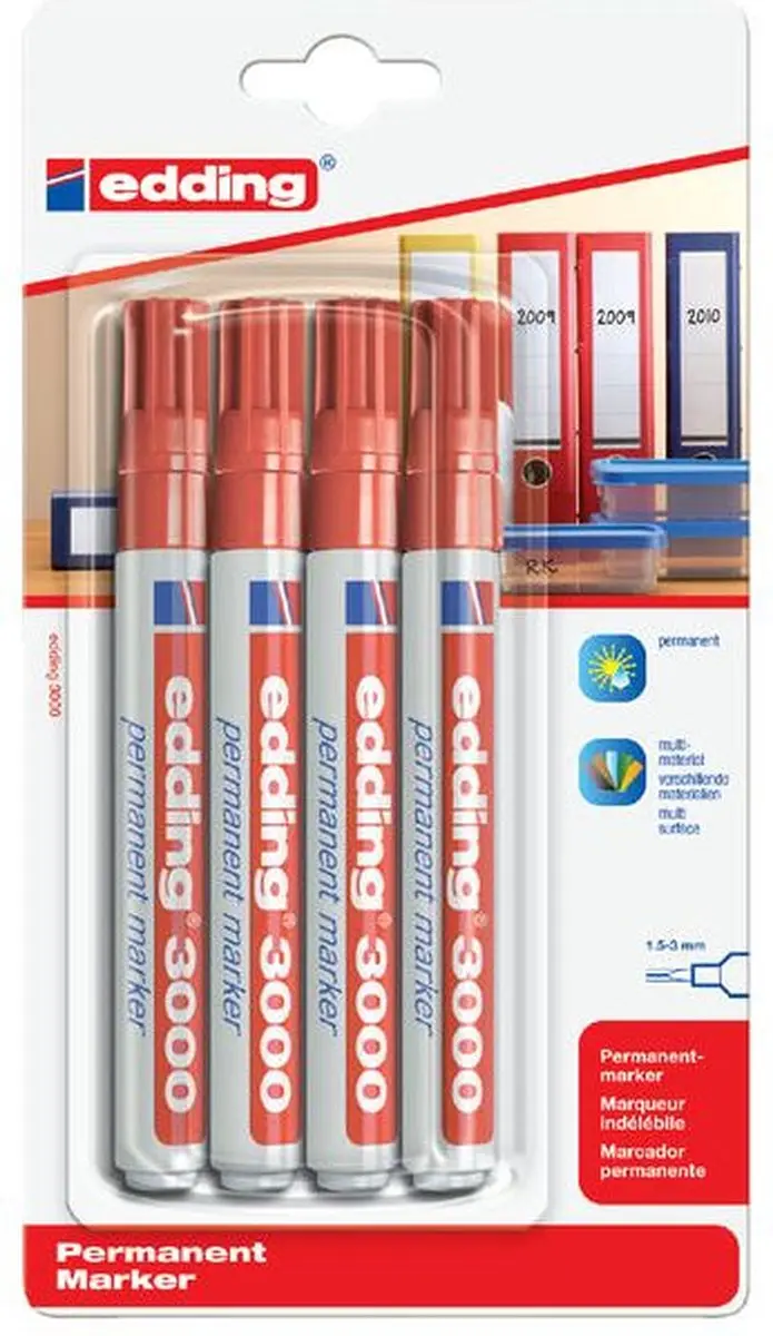 edding 3000 Viltstift - Rood - 10 Stuks
