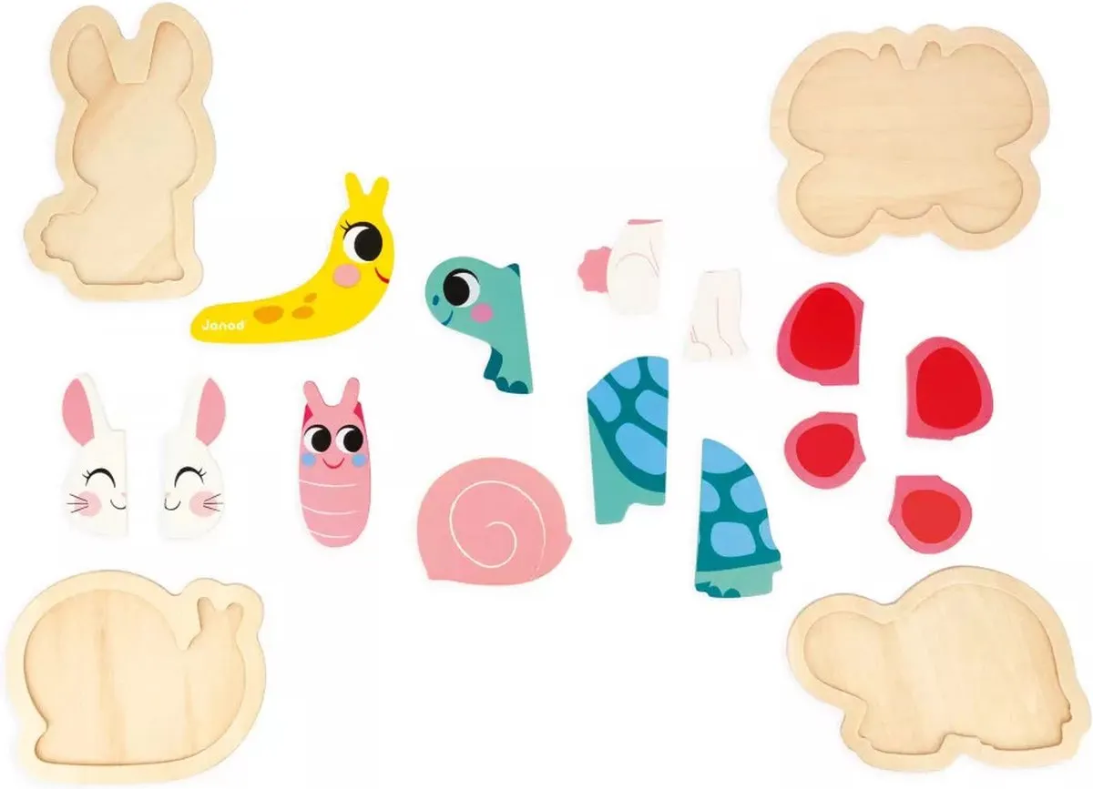 Janod Houten Puzzelset Tuindieren 14 Stuks