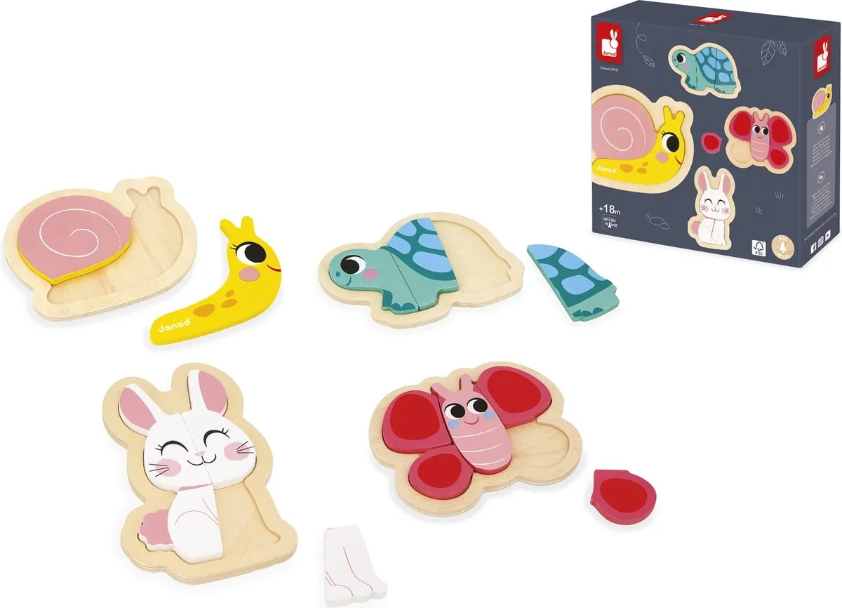 Janod Houten Puzzelset Tuindieren 14 Stuks - 7116