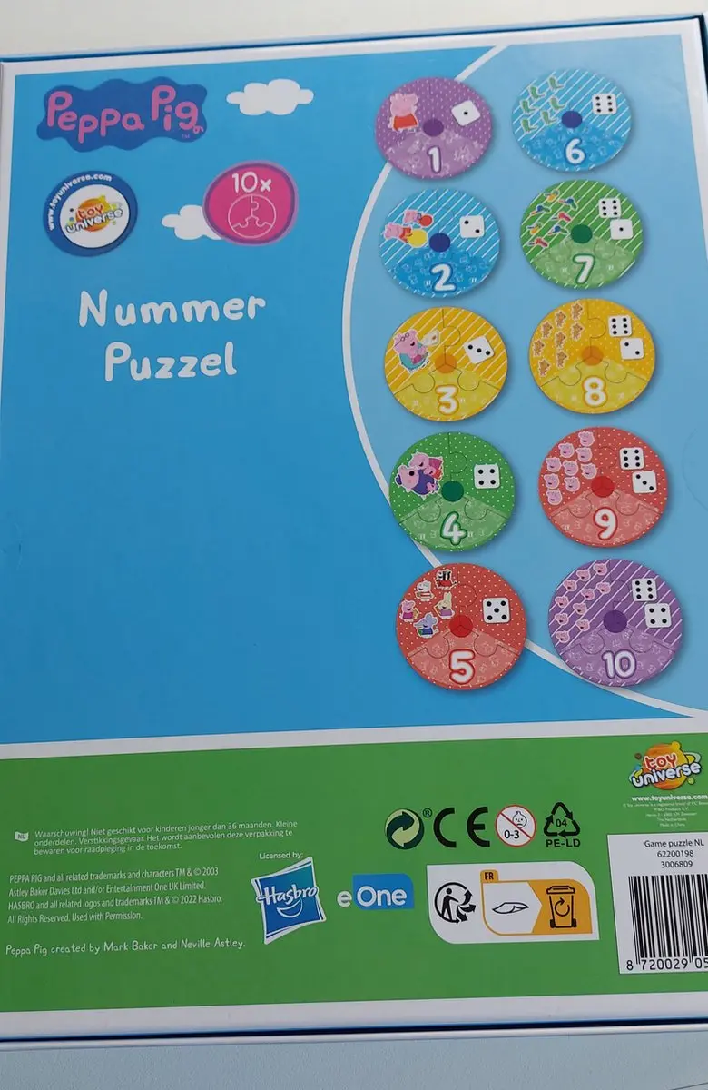 Peppa Pig Nummer Puzzel 10 Stuks - Multicolor