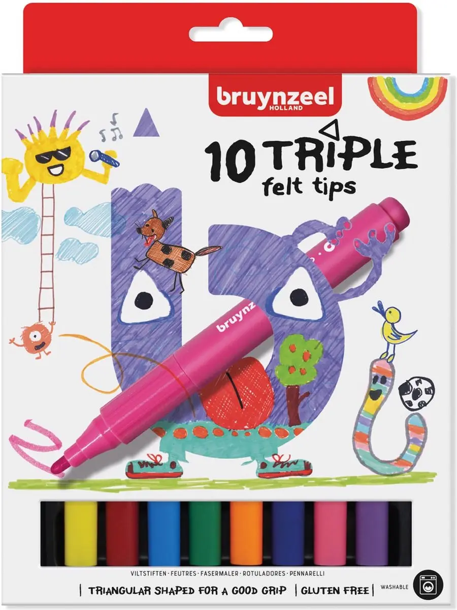 BRUYNZEEL Kids Triple Viltstift - 6 Stuks Assorti