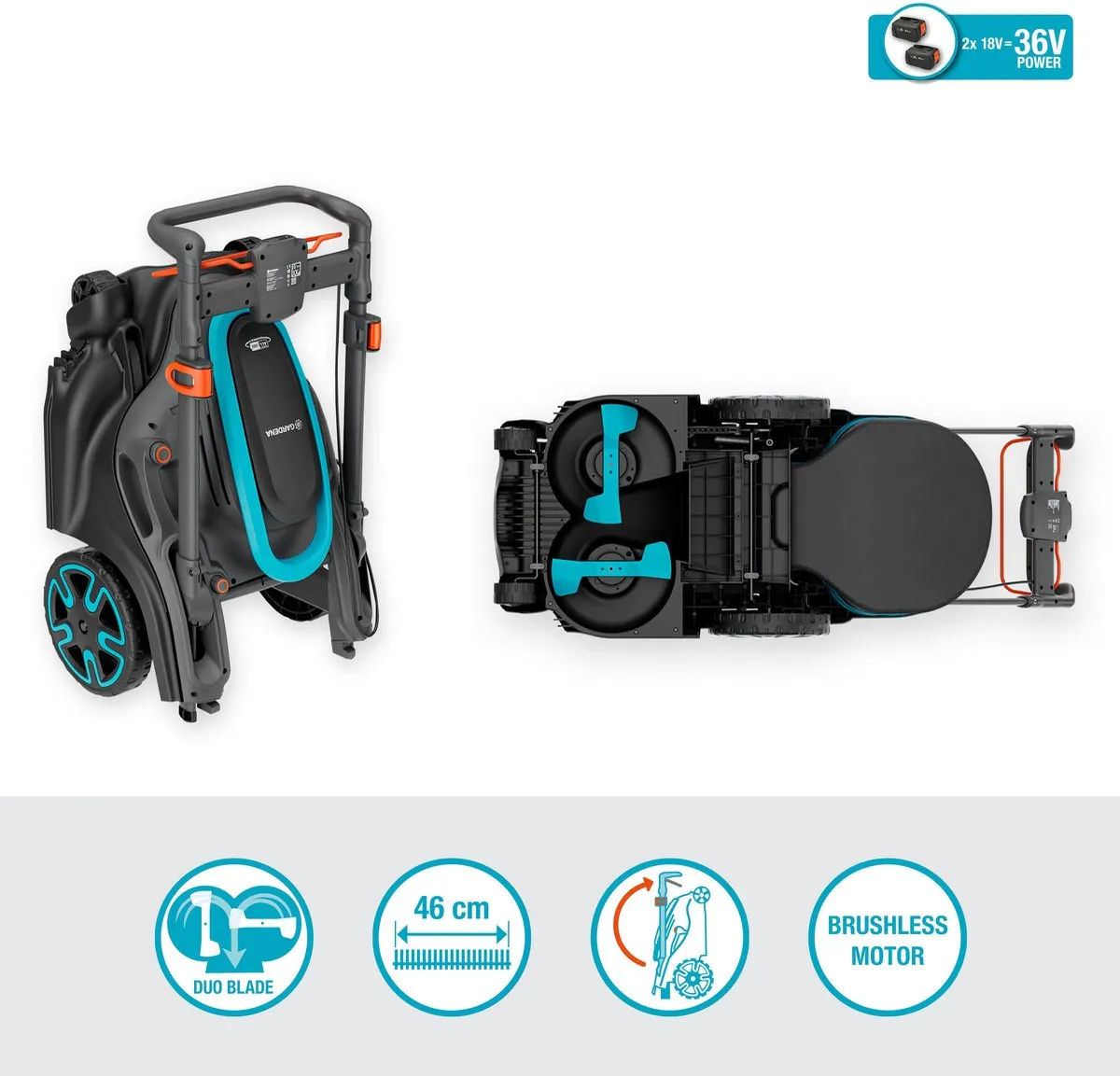 Gardena PowerMax Duo P4A Set 4.1 Grasmaaier - 2x 4000mAh accu - 50L opvangbak