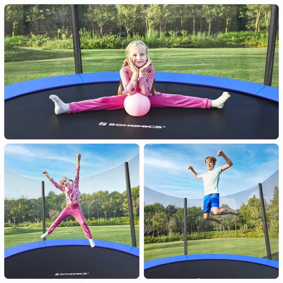 Songmics Kindertrampoline 183cm - Zwart-Blauw - Met Veiligheidsnet