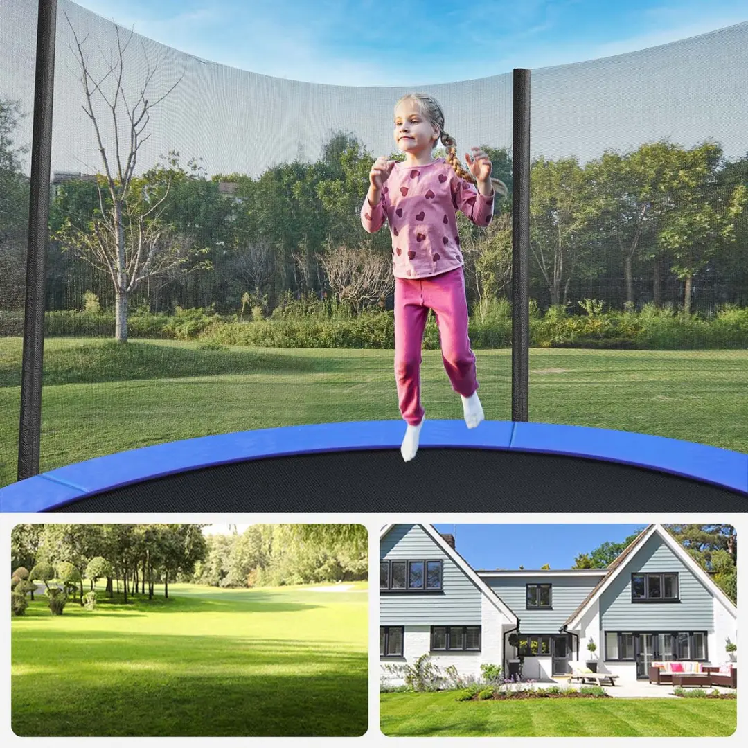 Songmics Kindertrampoline 183cm - Zwart-Blauw - Met Veiligheidsnet