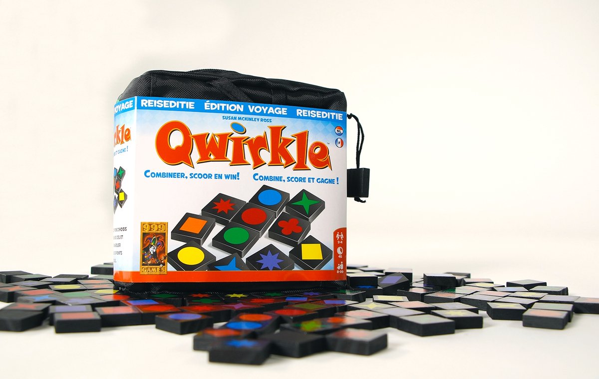 999 Games - Qwirkle - Reiseditie - Bordspel - Sinds 2007 meer dan 15 spellenprijzen gewonnen - Familiespel - Gezelschapsspel - Educatief spel - Klein cadeautje - spelregels in NL en FR