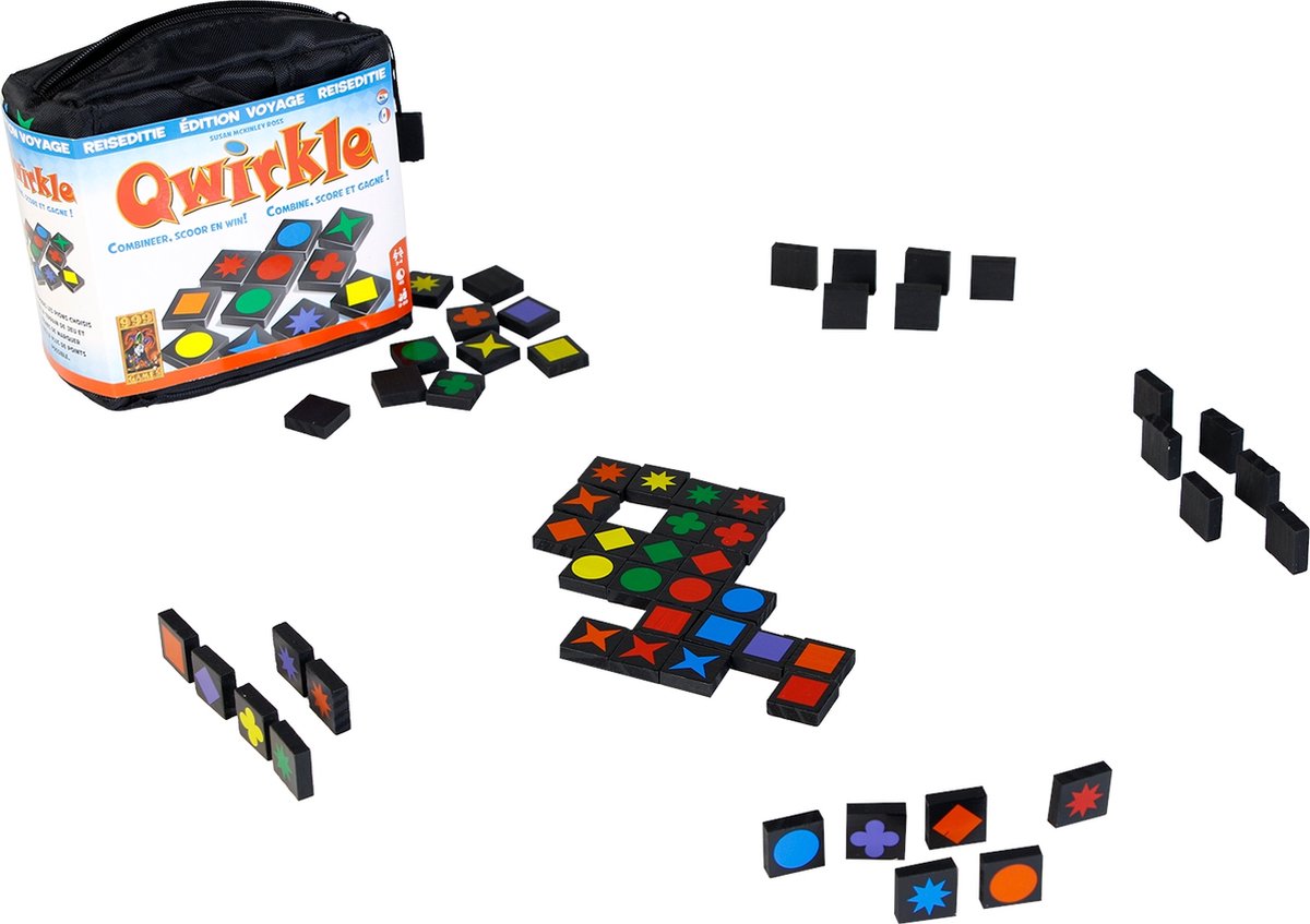 999 Games - Qwirkle - Reiseditie - Bordspel - Sinds 2007 meer dan 15 spellenprijzen gewonnen - Familiespel - Gezelschapsspel - Educatief spel - Klein cadeautje - spelregels in NL en FR