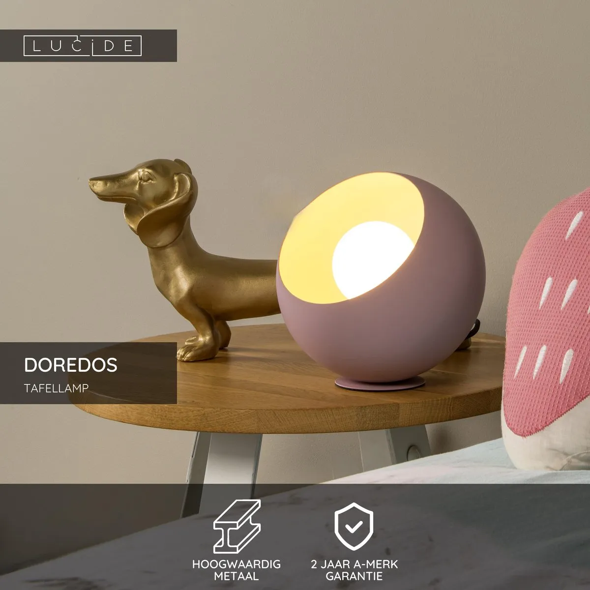 Lucide Doredos Tafellamp Ø20cm - Roze