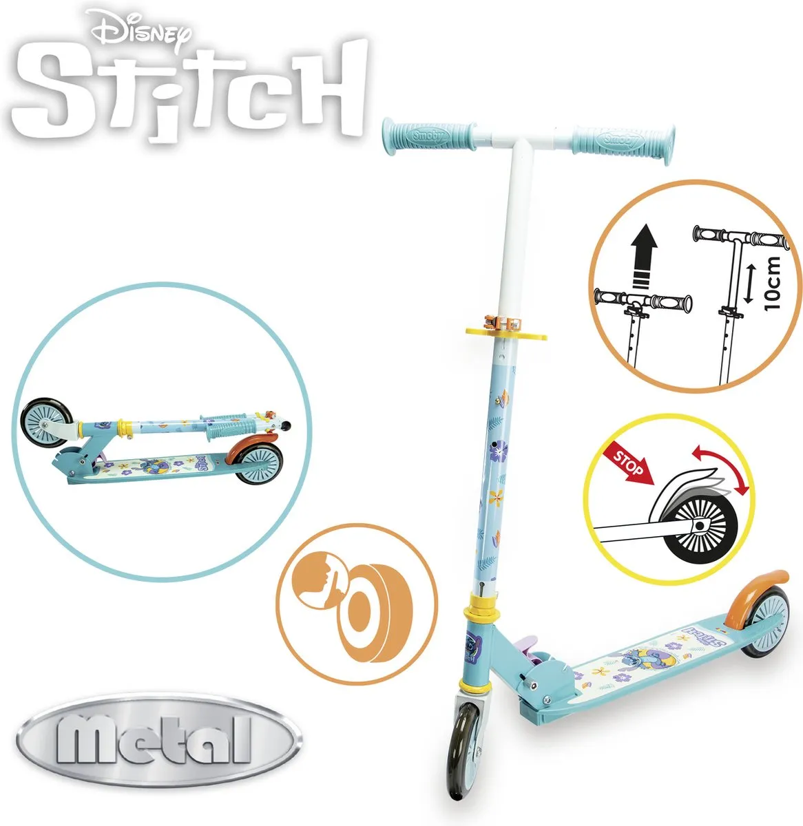 Smoby Lilo & Stitch Stitch Scooter - 2 Wielen 4.72 Inch - Blauw/Wit/Geel
